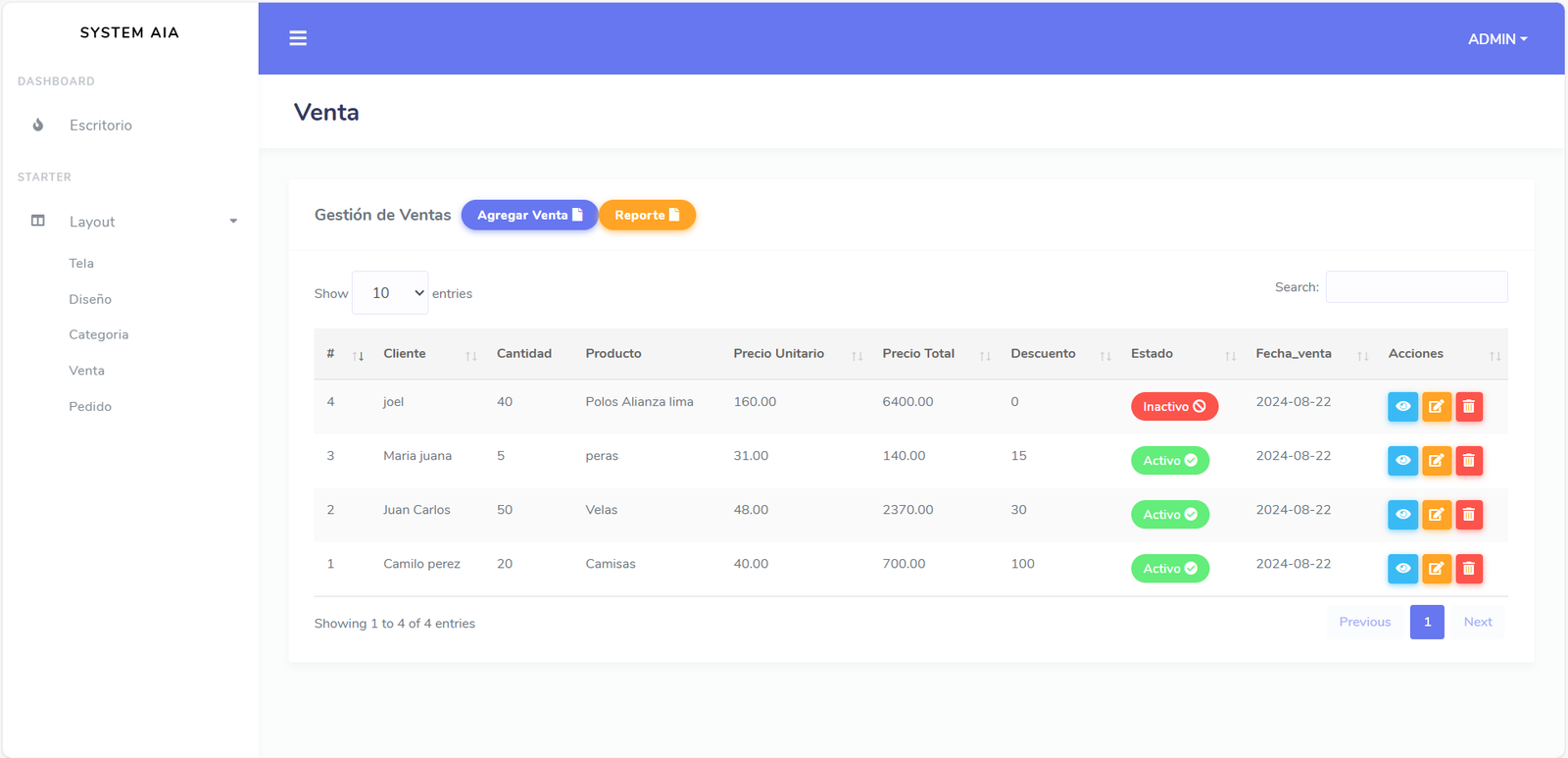 Sistema web en acción